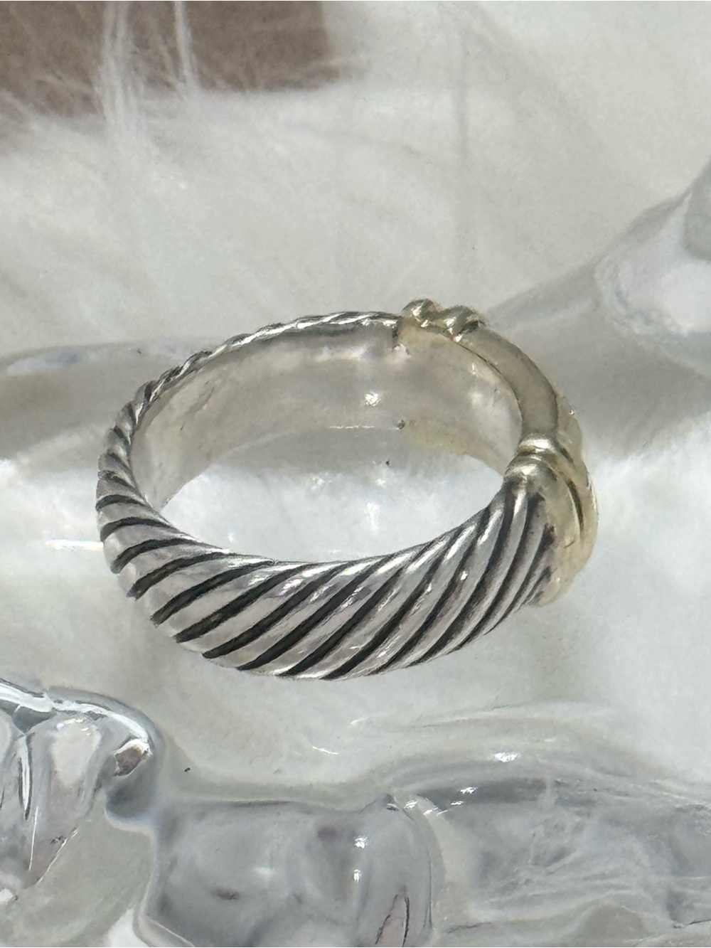 David Yurman .925 14K Gold Four (4) Diamond Metro Cable Ring Sz 6 - Picture 10 of 12